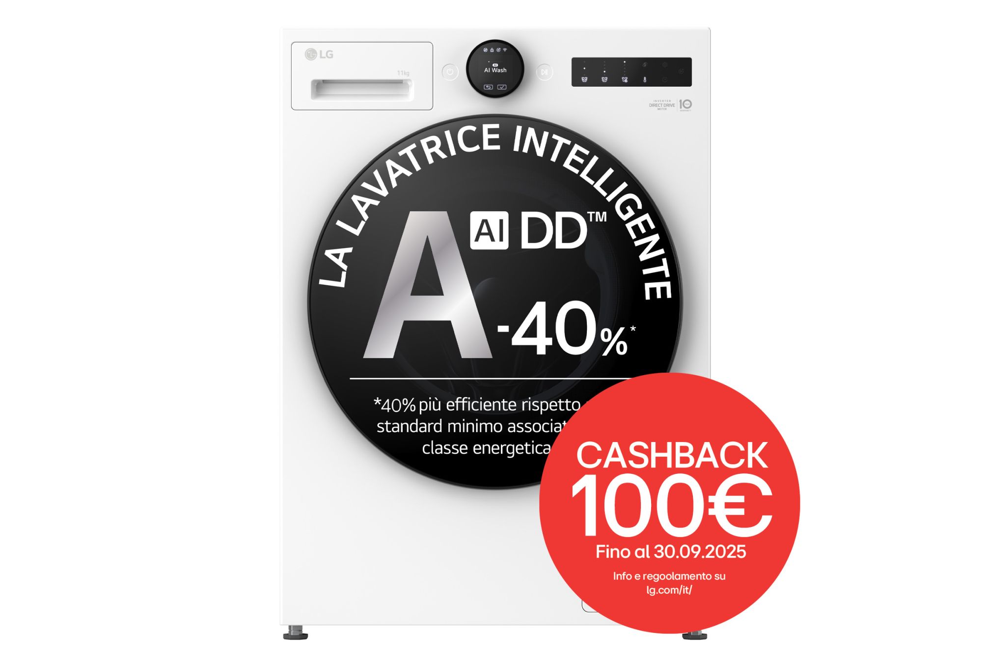 Immagine frontale della lavatrice LG F4X70011TWB serie X7 classe A-40%